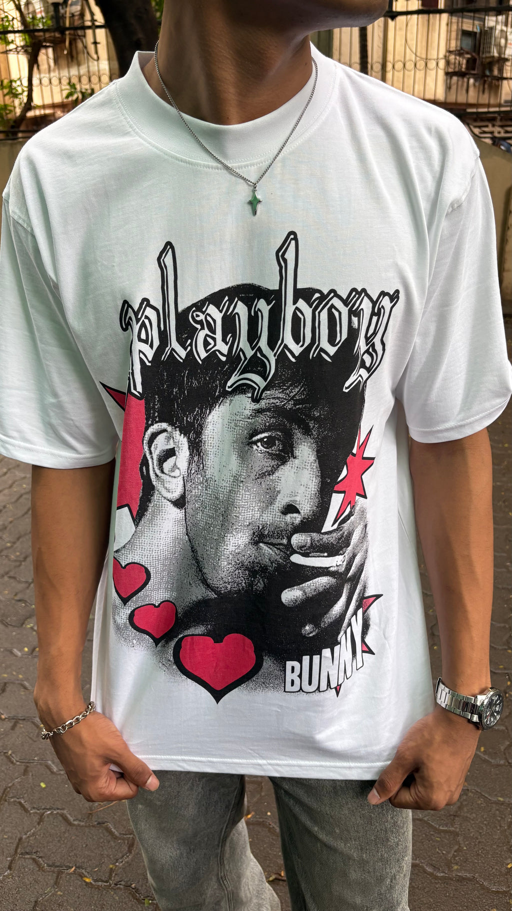 PLAYBOY WHITE OVERSIZED TEE