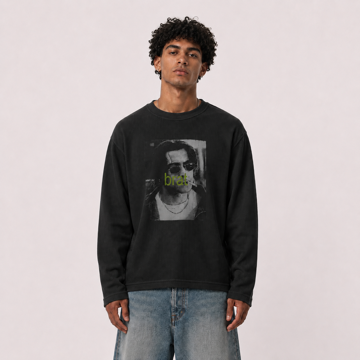 Brat Black Waffle Knit Full Sleeves Tee