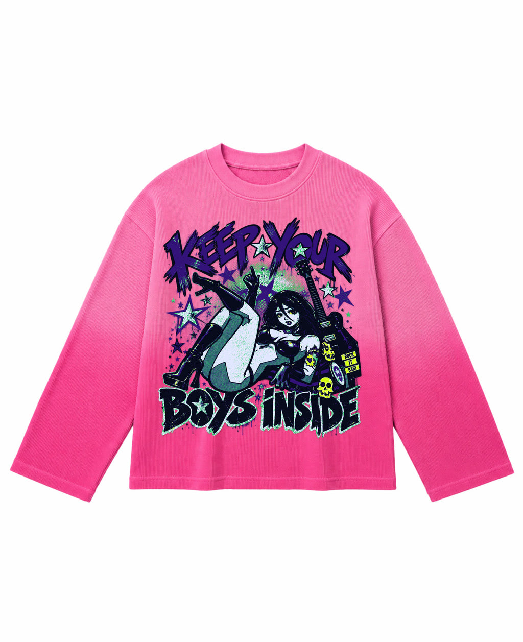 Pink Ombré Waffle Knit Oversized Full-Sleeve Front Design
