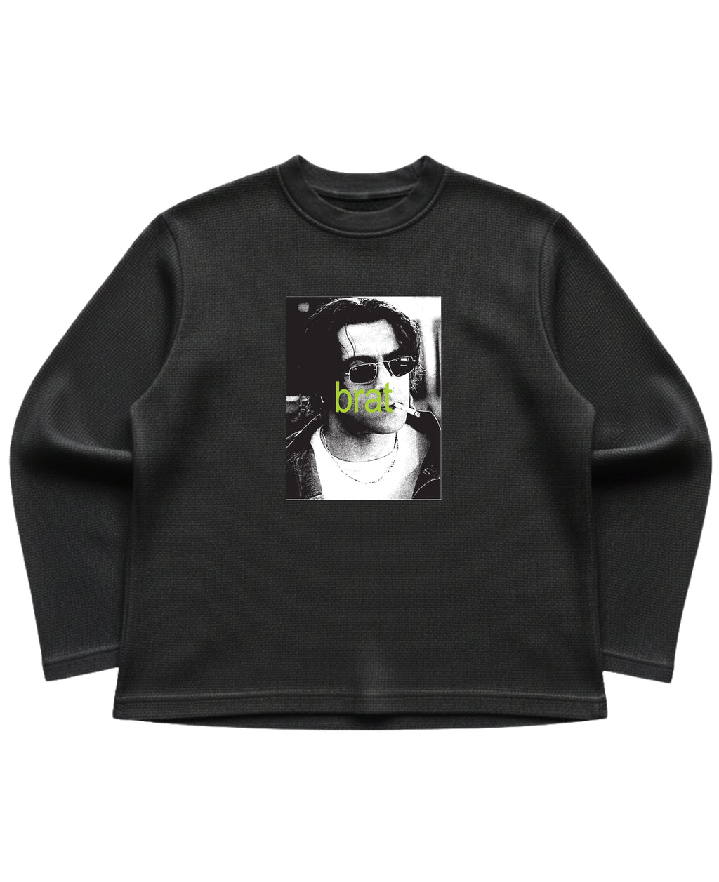 Black waffle knit oversized full-sleeve Front Design