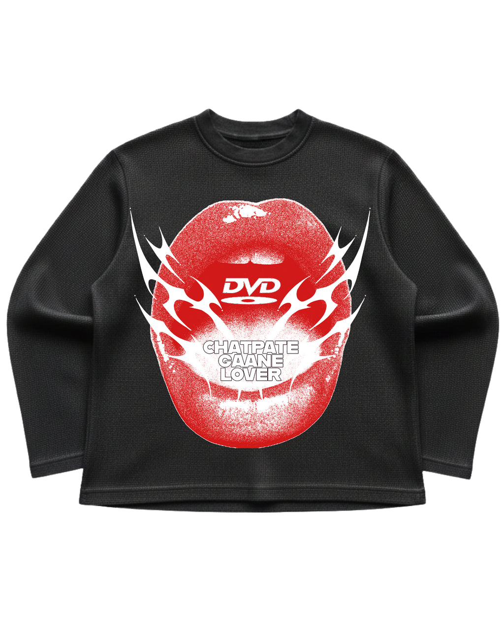 Black waffle knit oversized full-sleeve Front Design