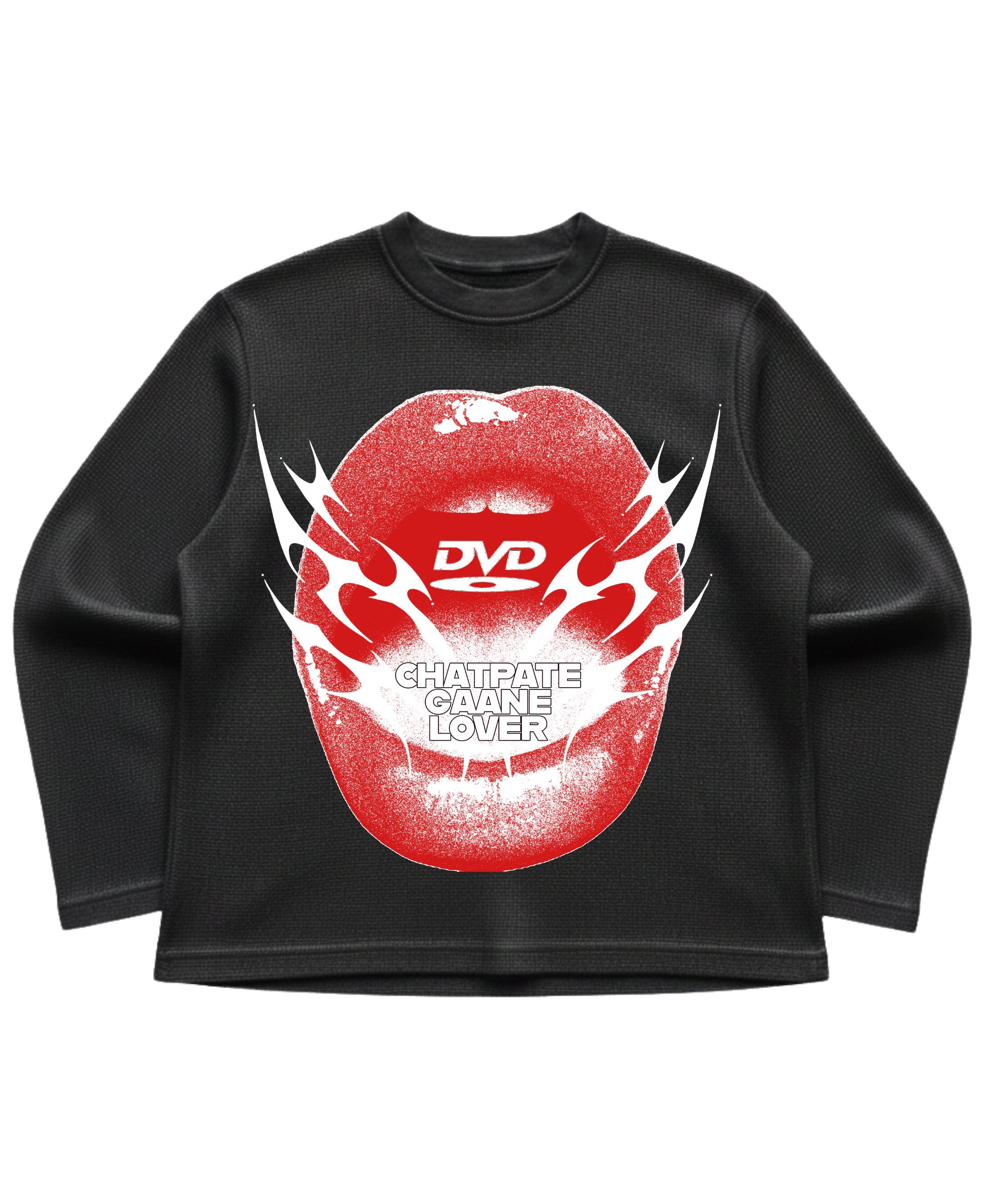 Black waffle knit oversized full-sleeve Front Design