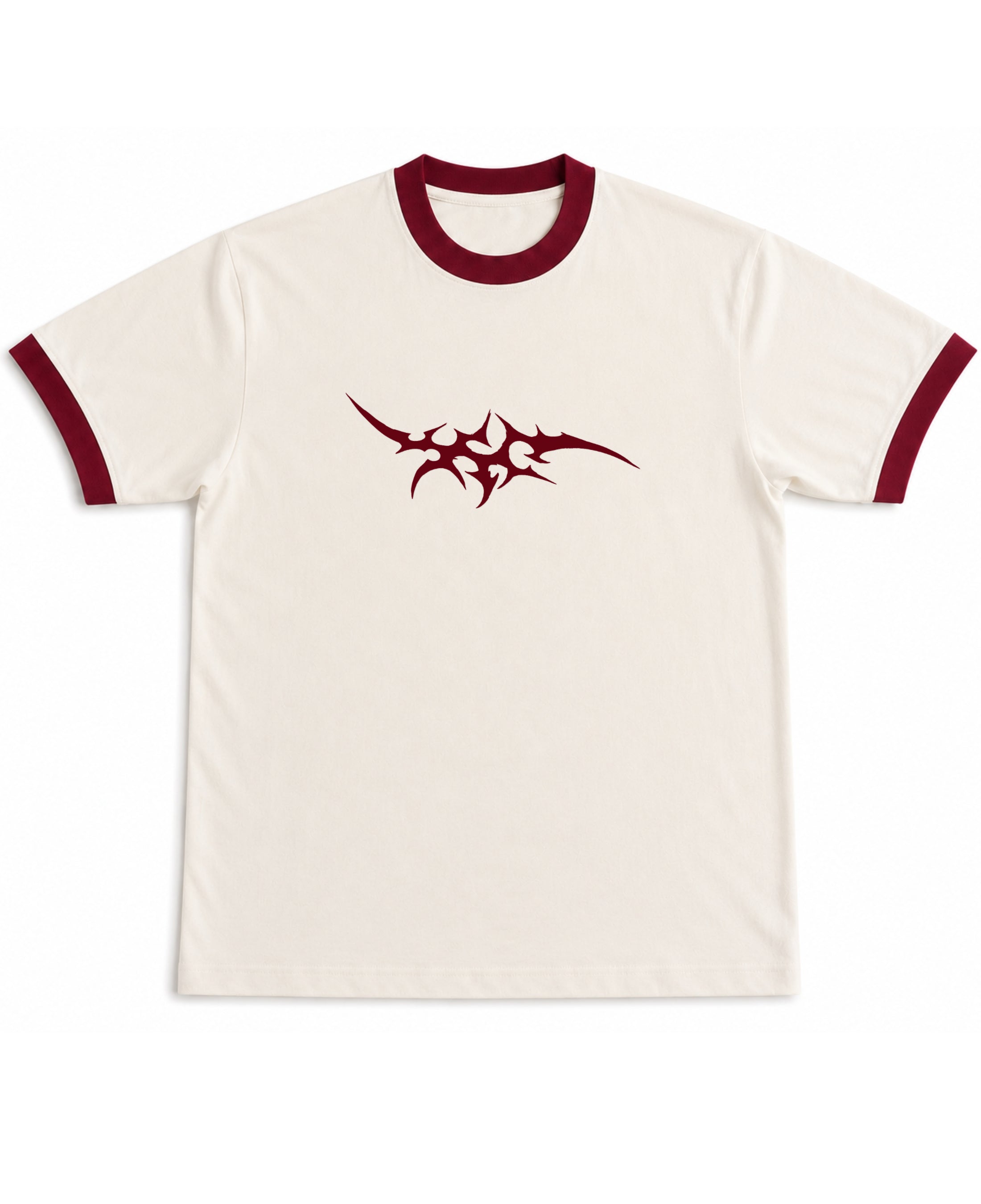 Off White & Maroon Ringer tee Front Design