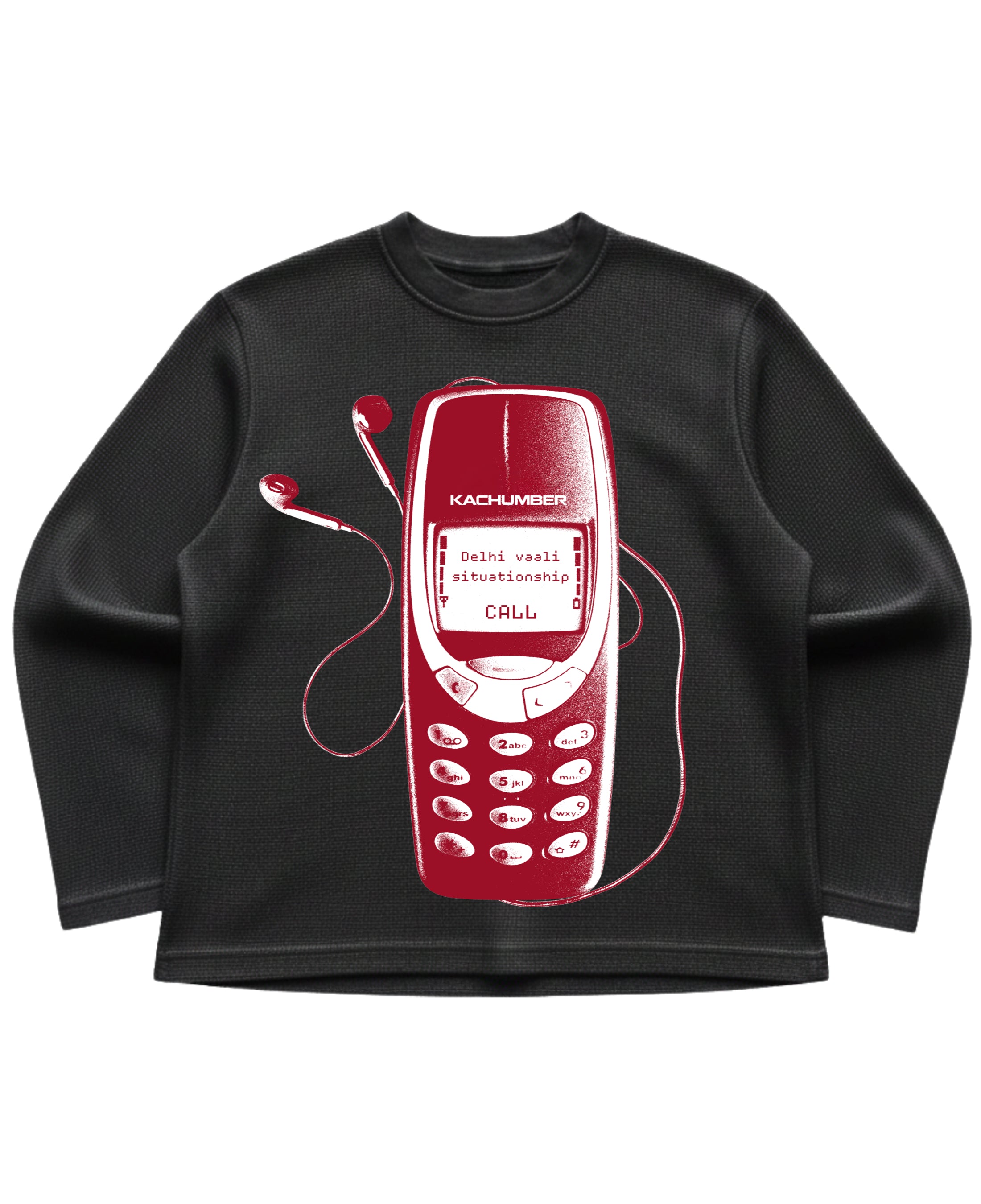 Black waffle knit oversized full-sleeve Front Design