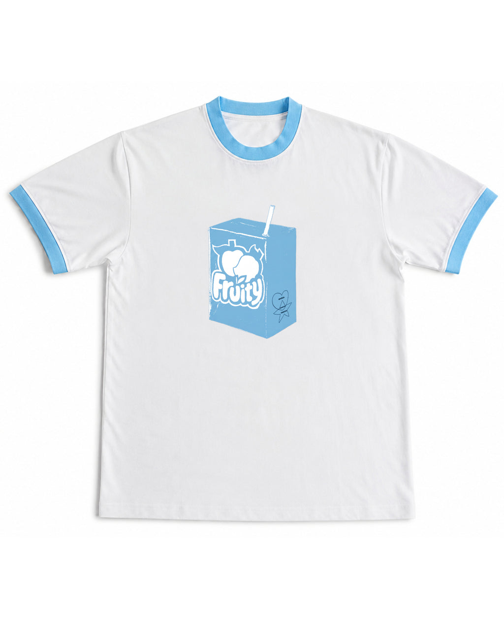 White & Sky Blue Ringer tee Front Design