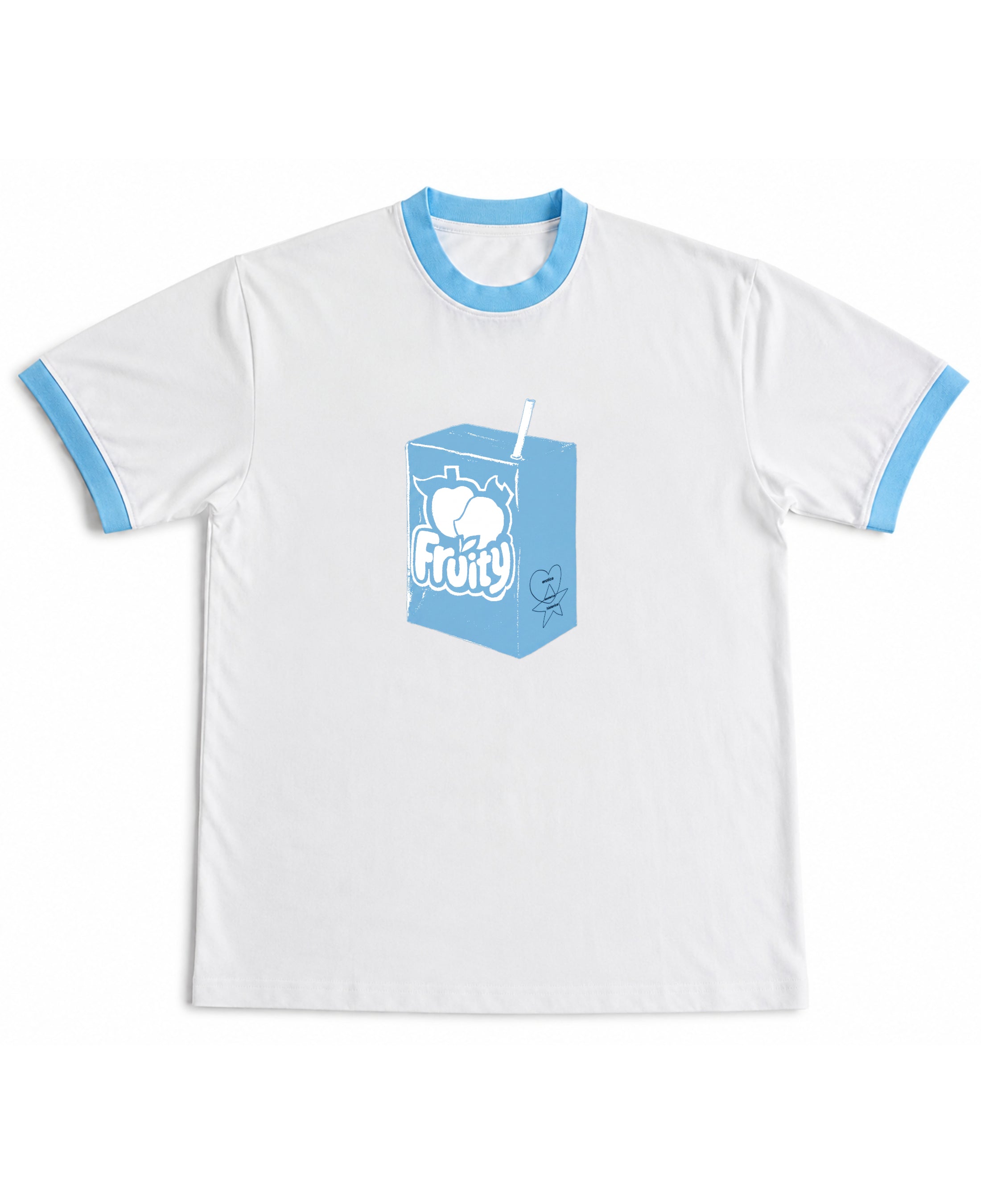 White & Sky Blue Ringer tee Front Design