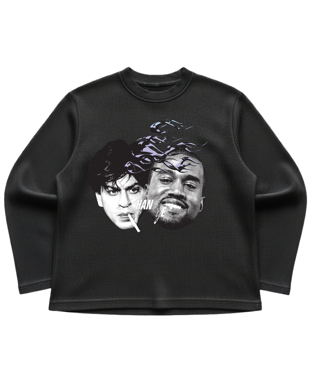 Black waffle knit oversized full-sleeve Front Design