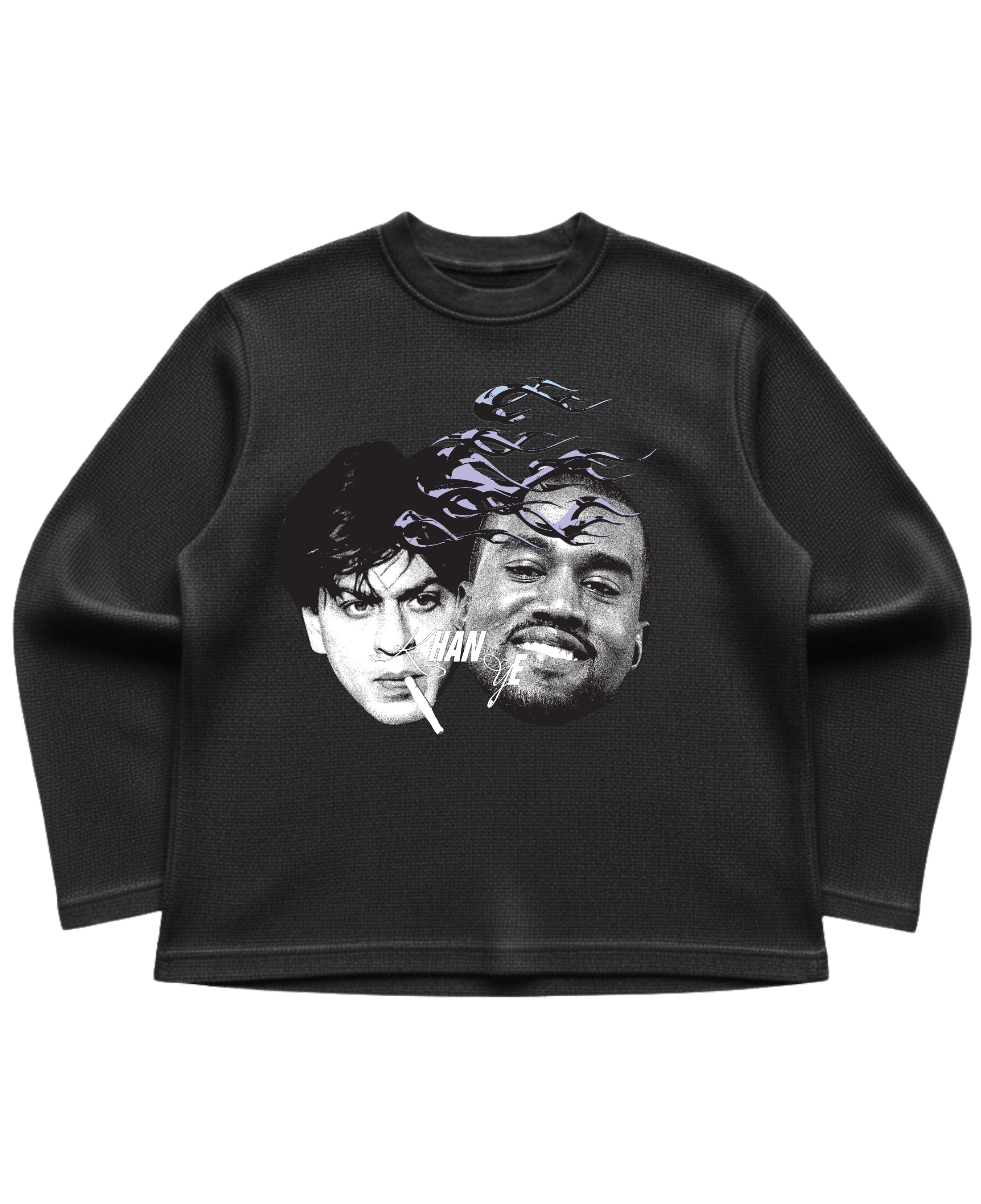 Black waffle knit oversized full-sleeve Front Design