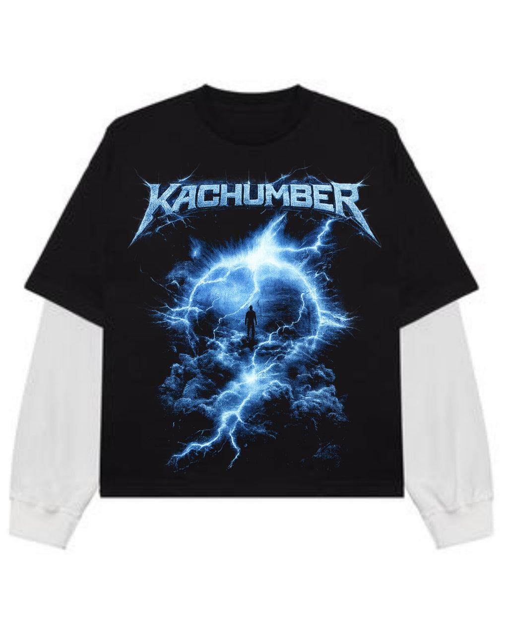 Black With White Sleeve Oversized Tee Front Design