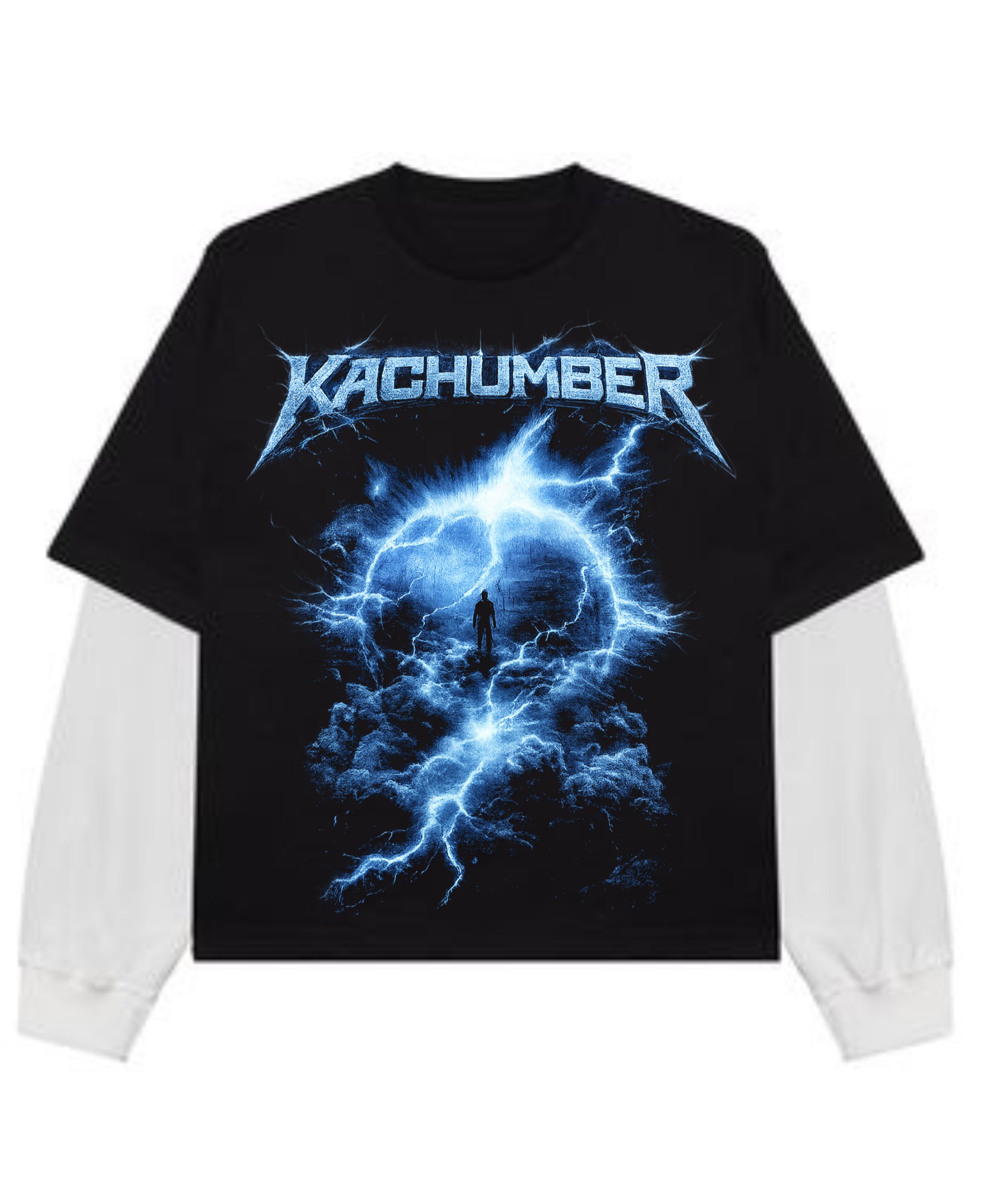 Black With White Sleeve Oversized Tee Front Design