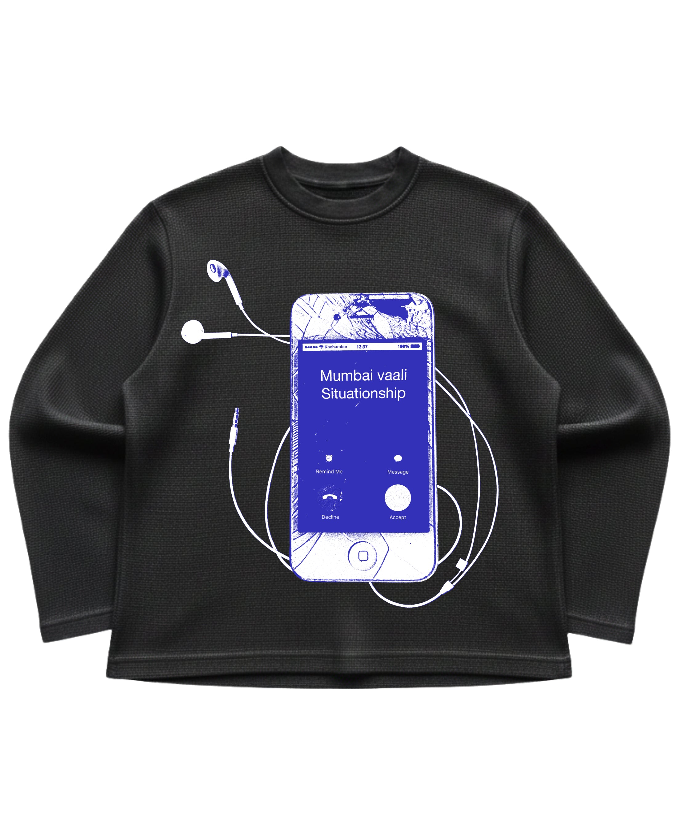 Black waffle knit oversized full-sleeve Front Design