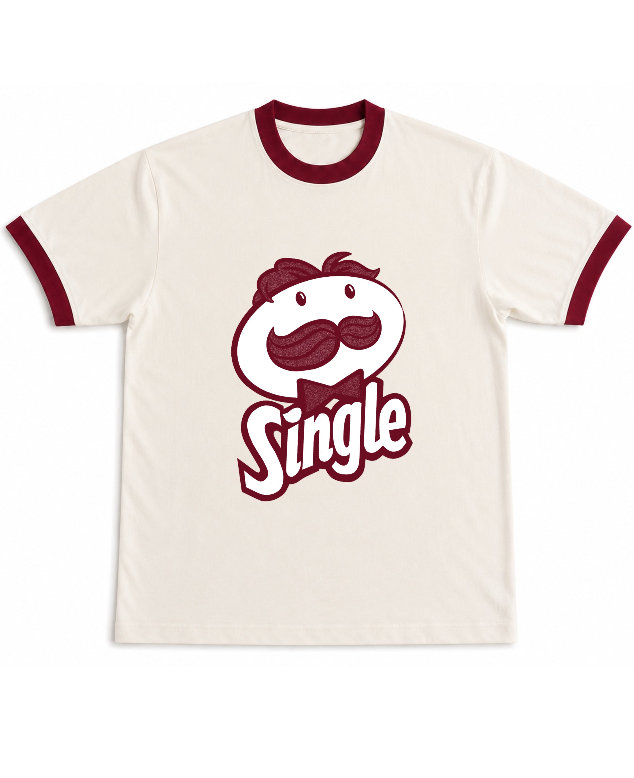 Off White & Maroon Ringer tee Front Design