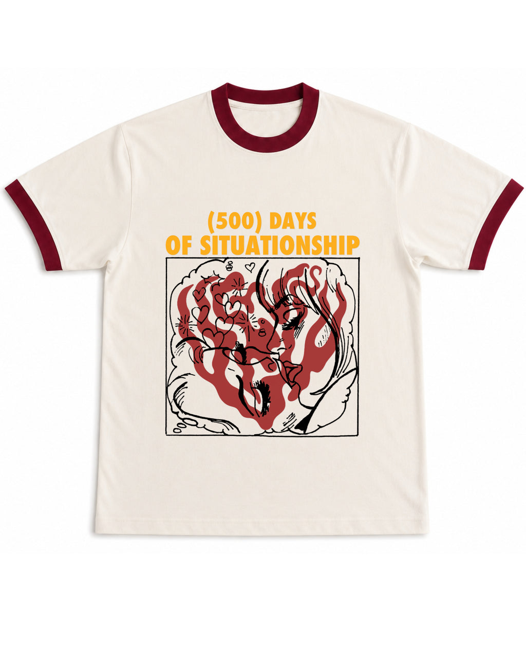 Off White & Maroon Ringer tee Front Design