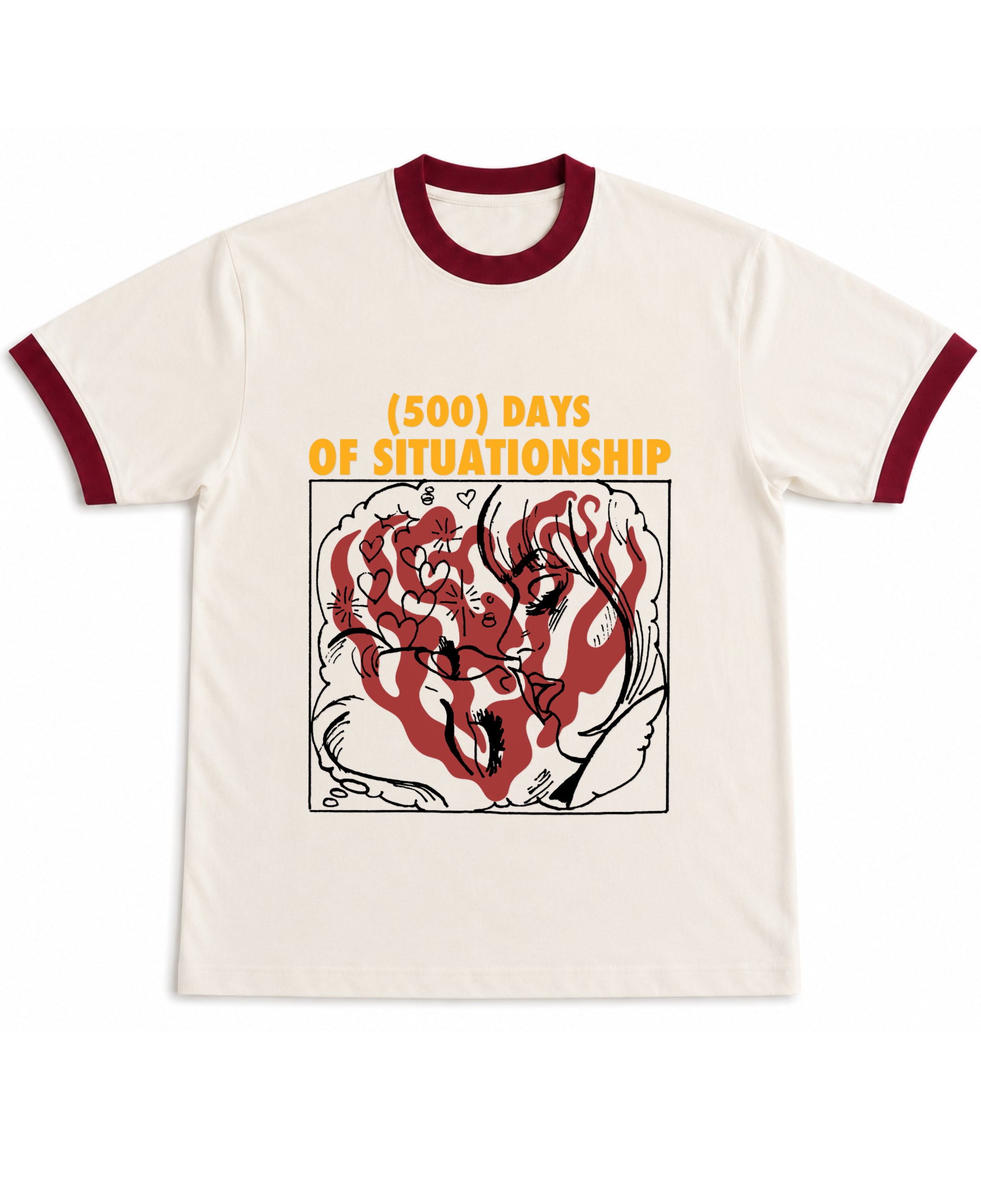Off White & Maroon Ringer tee Front Design