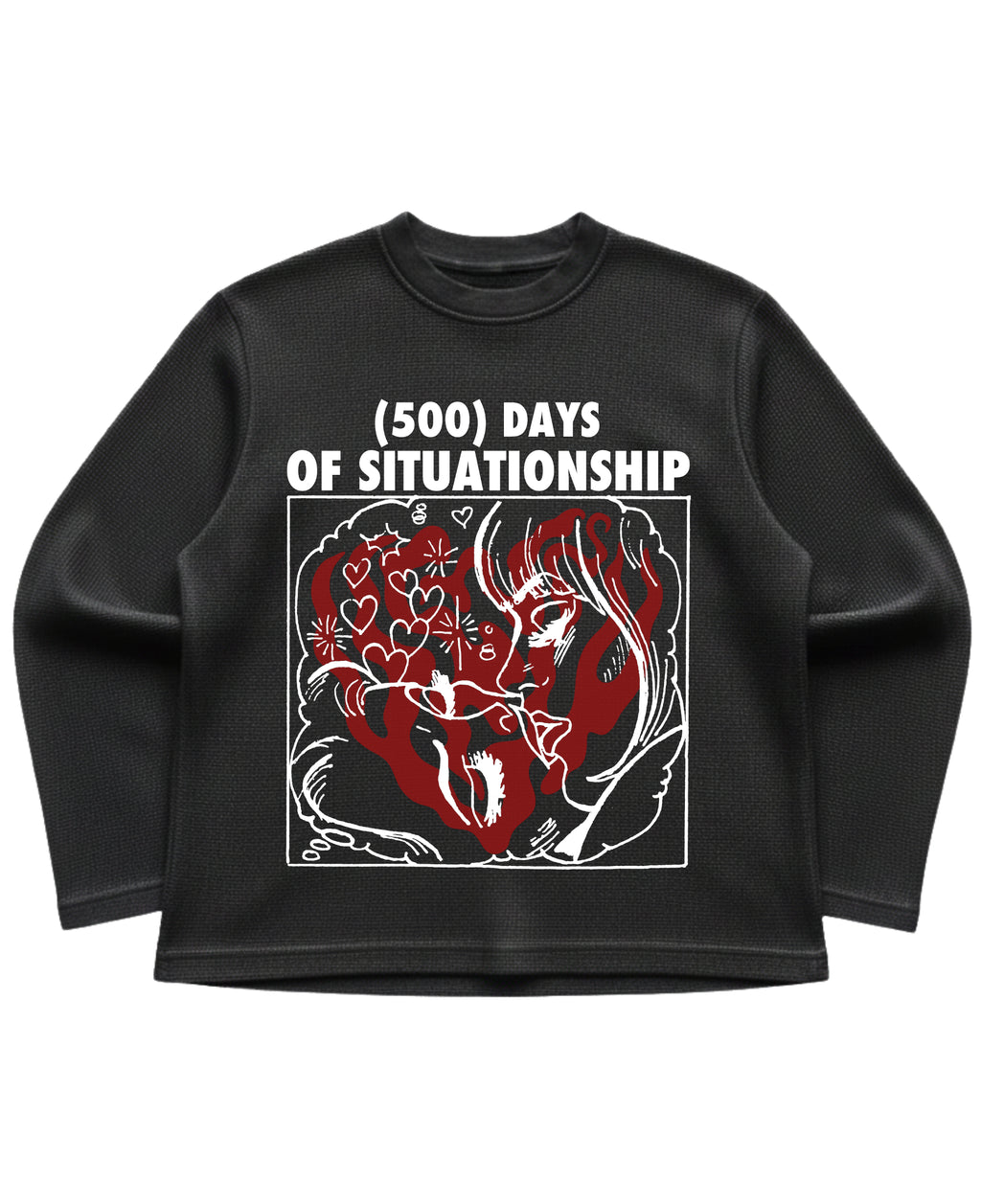 Black waffle knit oversized full-sleeve Front Design