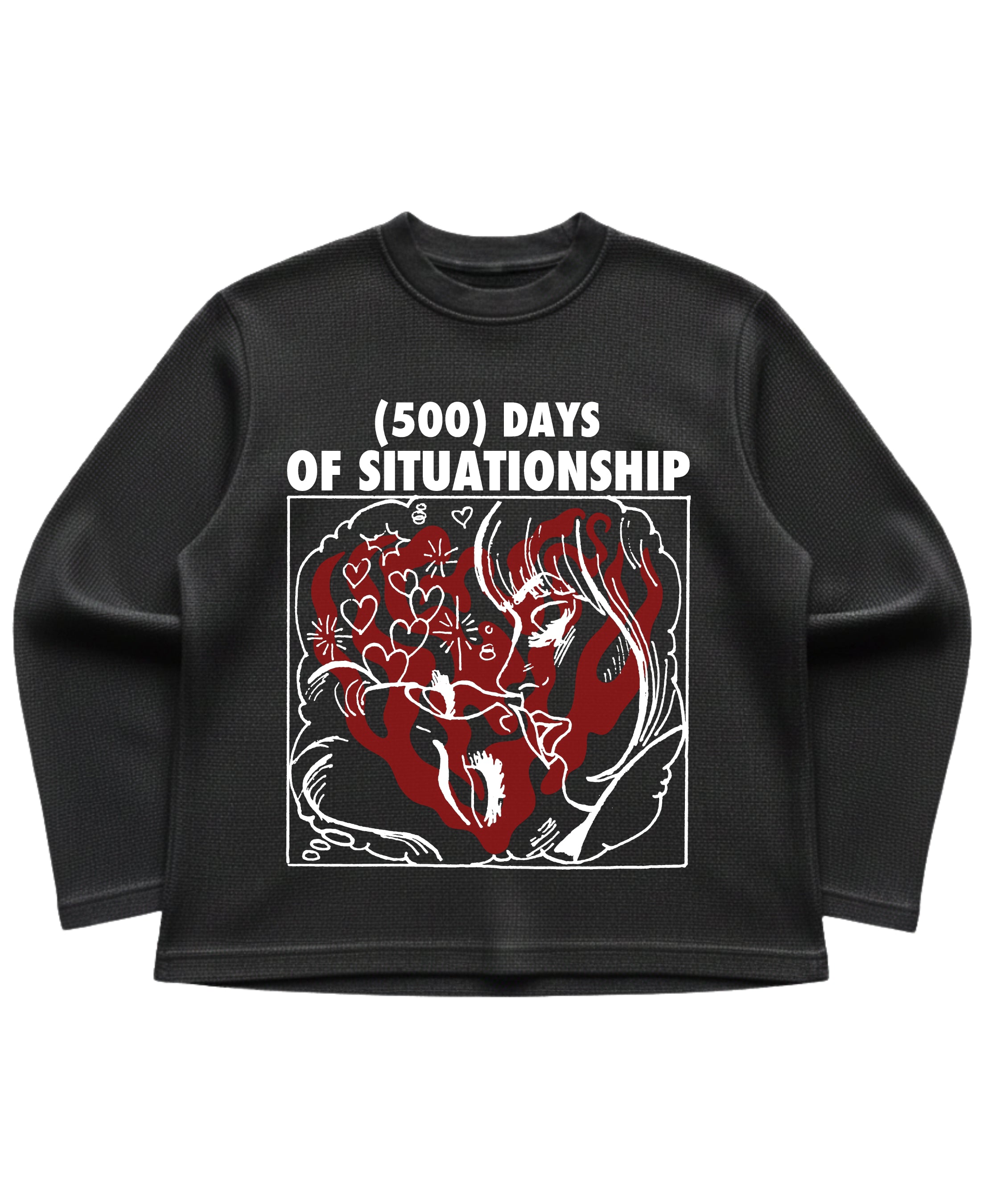 Black waffle knit oversized full-sleeve Front Design