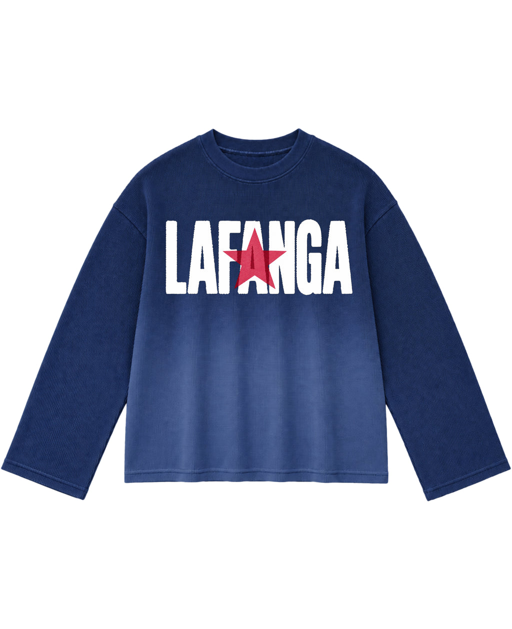 Blue Ombré Waffle Knit Oversized Full-Sleeve Front Design