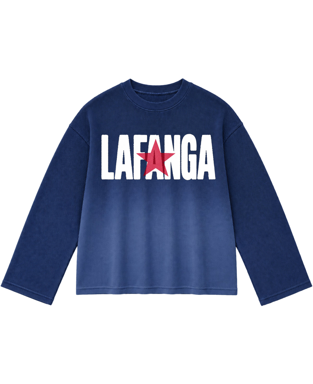Blue Ombré Waffle Knit Oversized Full-Sleeve Front Design