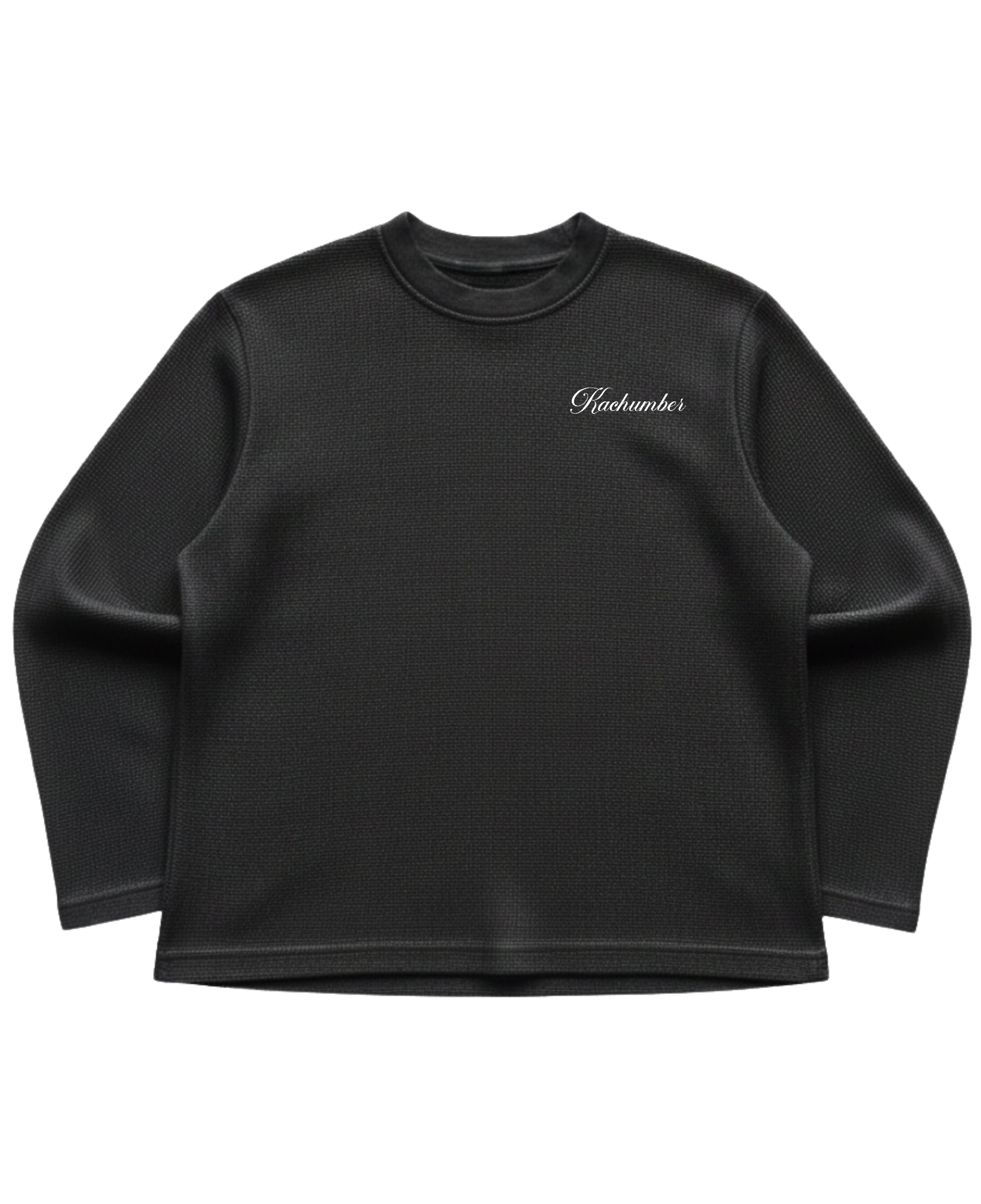 Black waffle knit oversized full-sleeve Front Design